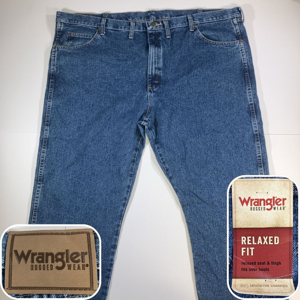 Wrangler Rugged Wear Jeans Mens 48x30 Relaxed Fit Blue Denim NWT